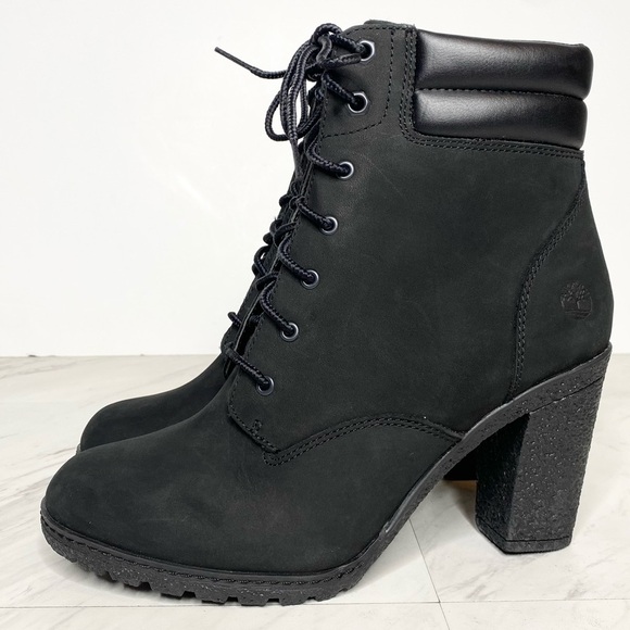 Timberland Tillston Black Nubuck Lace Up Heeled Bootie 8 1/2 - Picture 1 of 14